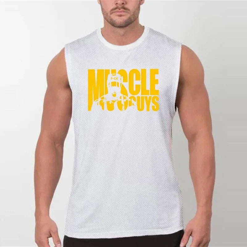 Brand Men's Gym Quick Dry Muscle Tank Top Fashion Singlets Mesh Fitness Korean Clothing Slimming Training Breathable Vest