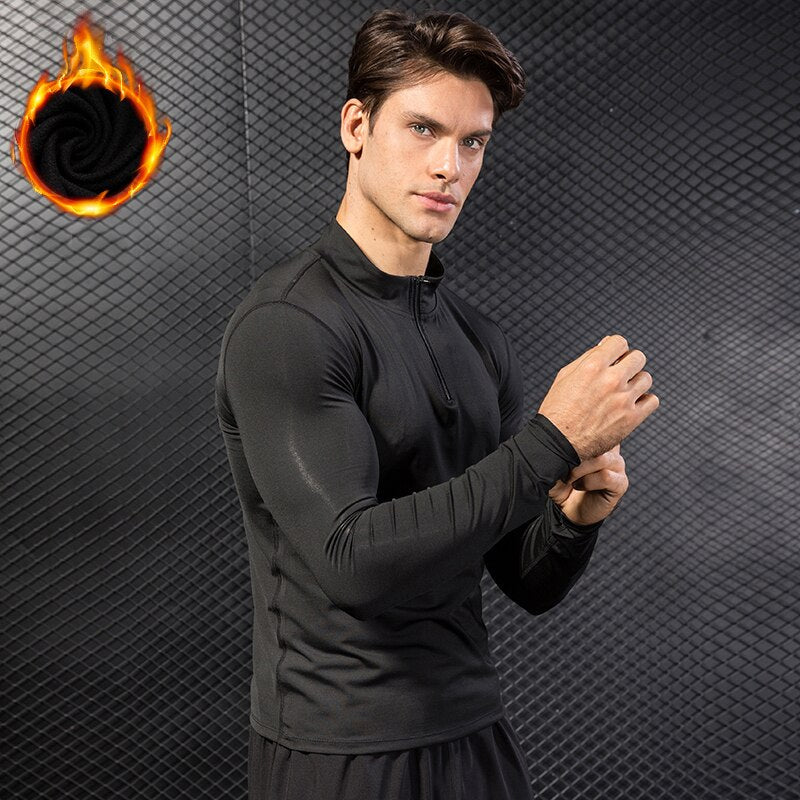 Lovmove Plus Velvet Zipper Base Long Sleeve Spandex Top for Men