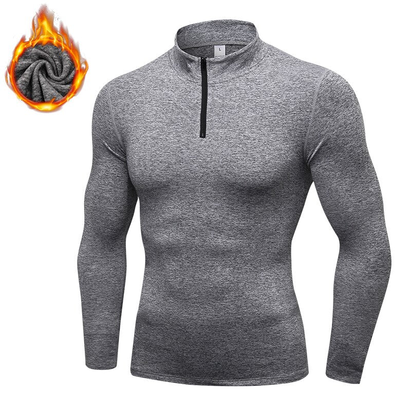 Lovmove Plus Velvet Zipper Base Long Sleeve Spandex Top for Men