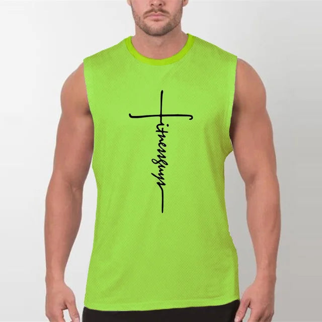 New Men's Fitness Muscle Running Tank Top Casual Slim Mesh