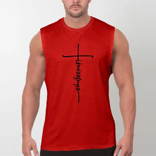 New Men's Fitness Muscle Running Tank Top Casual Slim Mesh