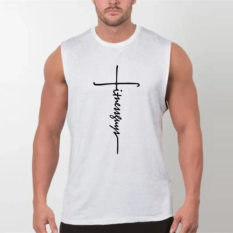 New Men's Fitness Muscle Running Tank Top Casual Slim Mesh