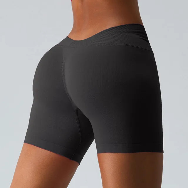Seamless V Back Yoga Shorts Women Sportwear Fitness Tights Elastic Scrunch Gym Cycling Push Up Running Workout High Waist Shorts