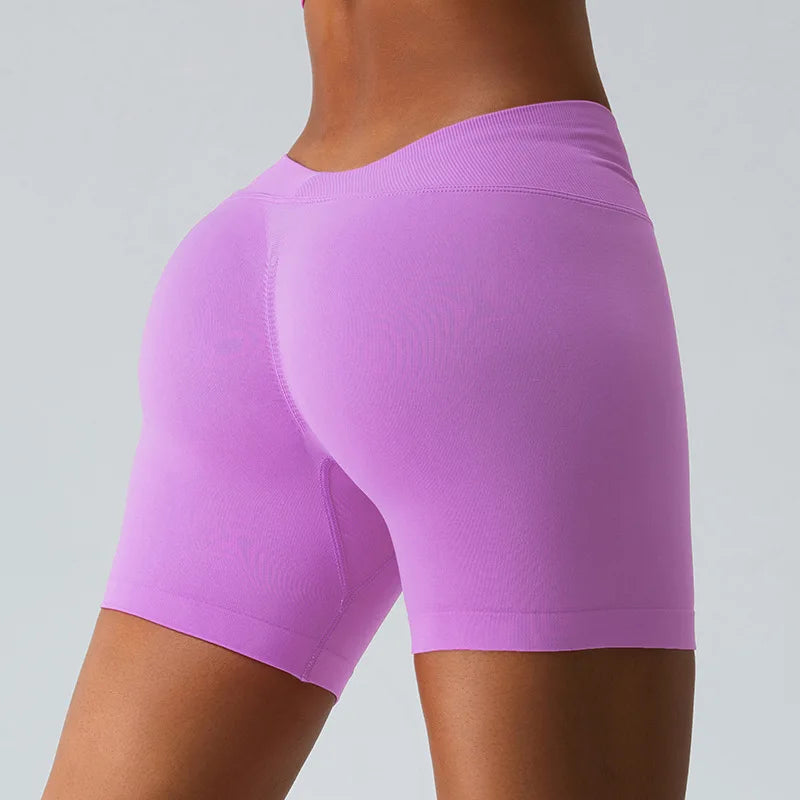Seamless V Back Yoga Shorts Women Sportwear Fitness Tights Elastic Scrunch Gym Cycling Push Up Running Workout High Waist Shorts