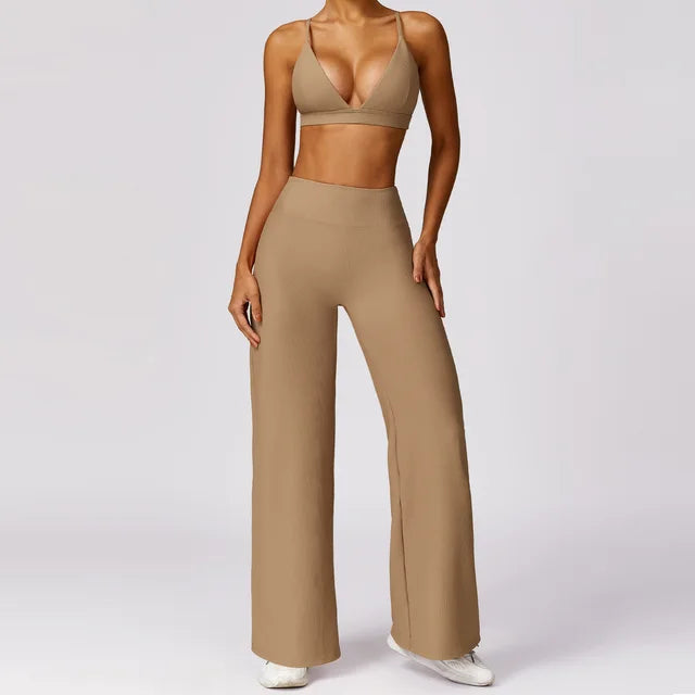 Women Tracksuit 2PCS Yoga Set Ribbed Workout Sportswear Gym Clothing