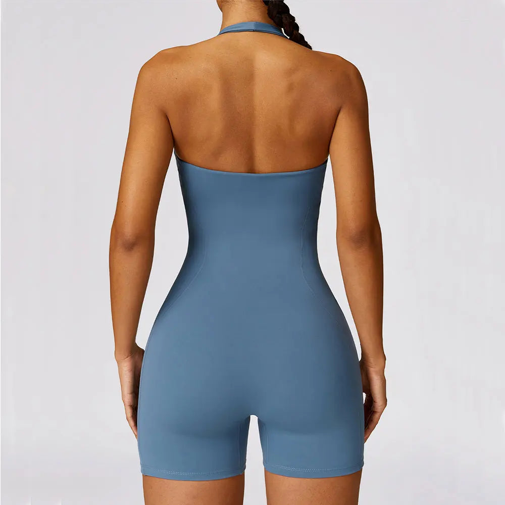 Women Tracksuit Hanging Neck Yoga Set One-Piece Gym Clothes