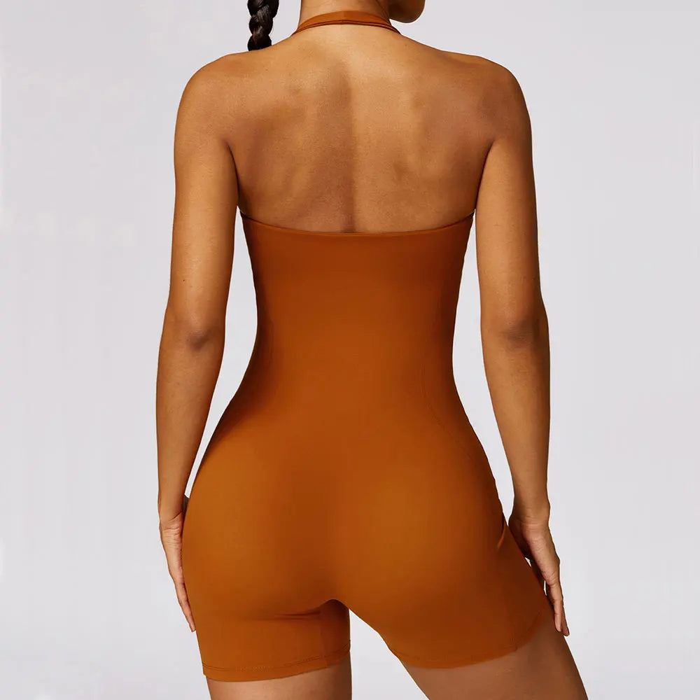 Women Tracksuit Hanging Neck Yoga Set One-Piece Gym Clothes