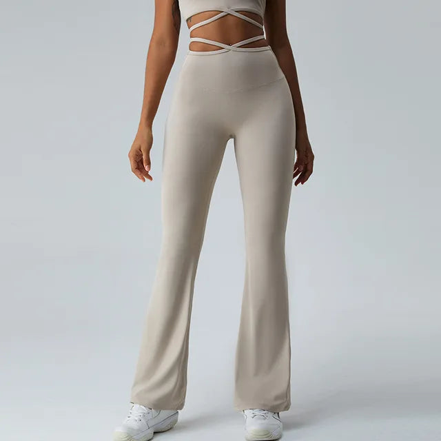 Women Yoga Pants Hip Lift  Flared Wide Leg Stretch Fitness Wear Slim Fit Gym Push Up Workout Leggings Trousers Female Clothes