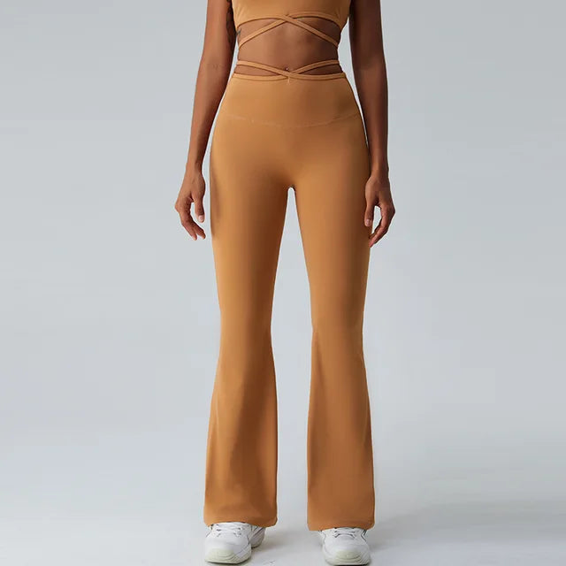 Women Yoga Pants Hip Lift  Flared Wide Leg Stretch Fitness Wear Slim Fit Gym Push Up Workout Leggings Trousers Female Clothes